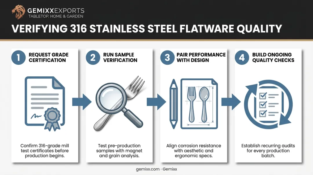 4-step verification process for sourcing genuine 316 stainless steel flatware