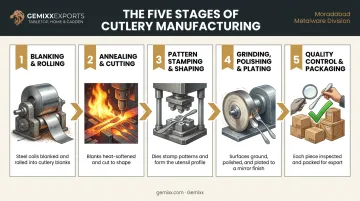 5-step cutlery manufacturing process flow from steel coil to finished utensil