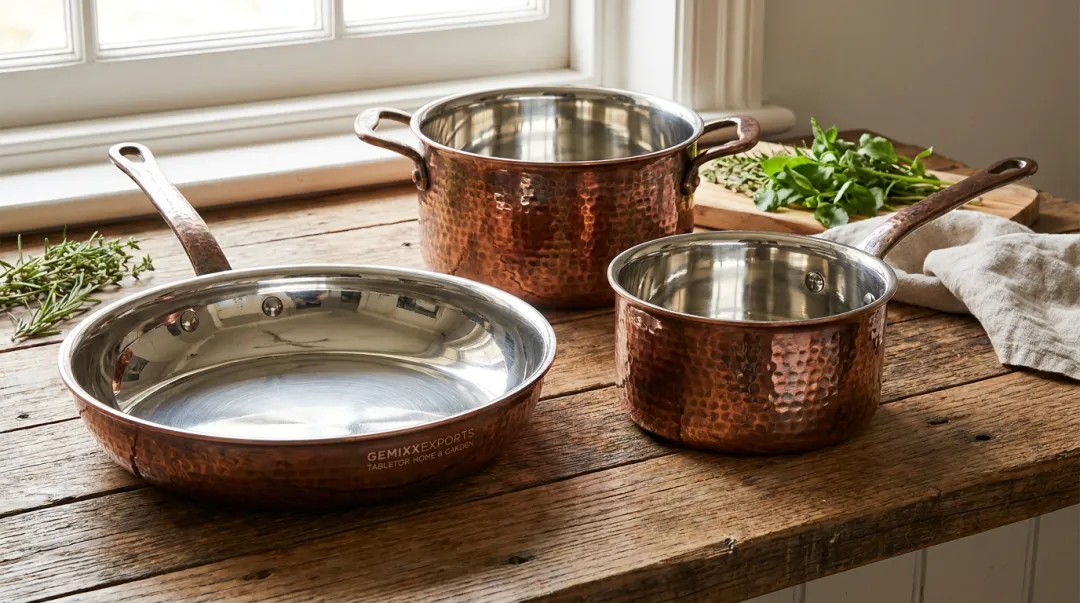 Gemixx hand hammered copper cookware with stainless steel interior lining