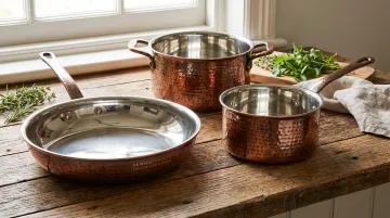 Gemixx hand hammered copper cookware with stainless steel interior lining