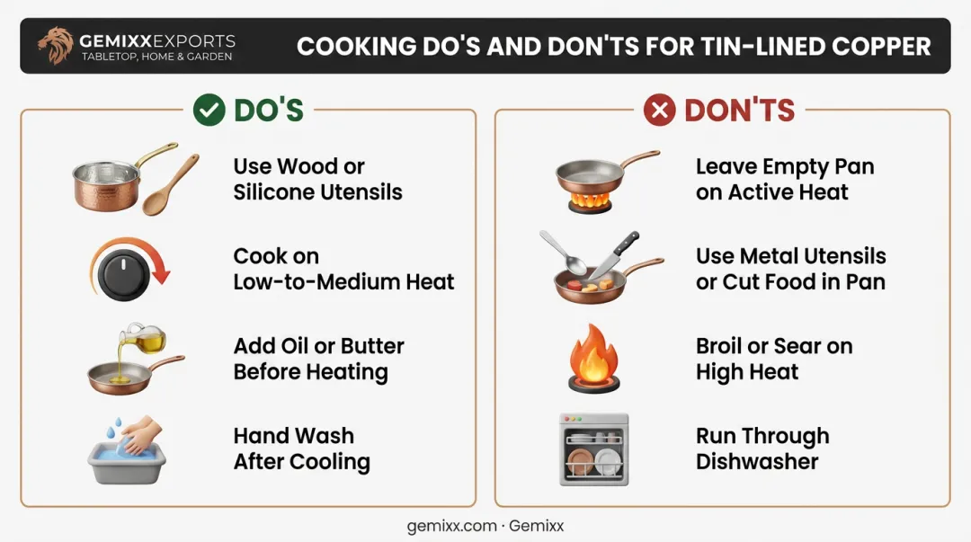 Dos and donts checklist for cooking with tin lined copper cookware