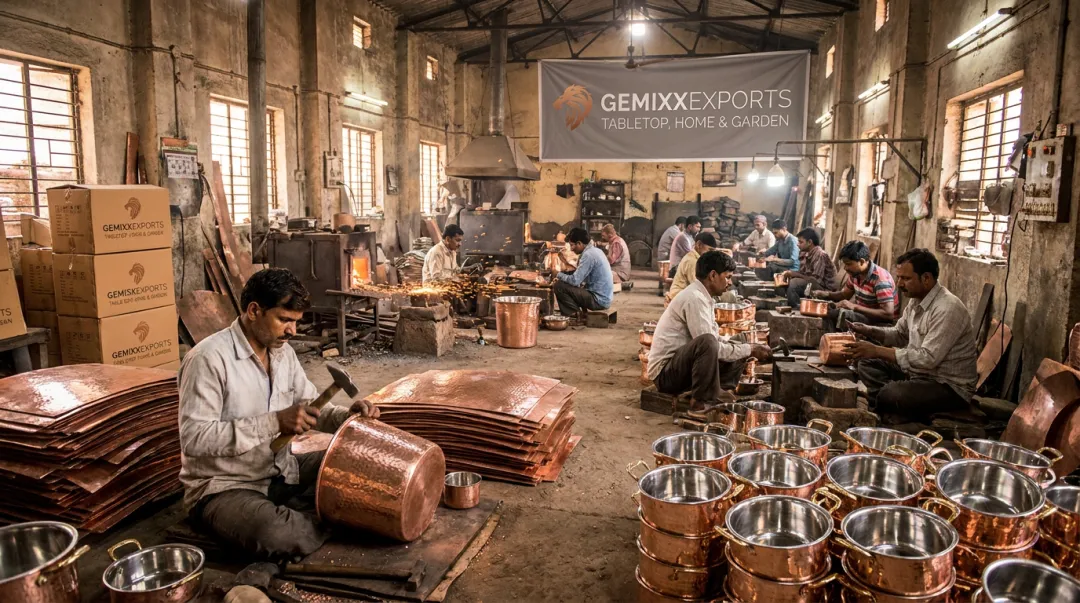 Gemixx Moradabad factory producing hammered copper dual-wall cookware
