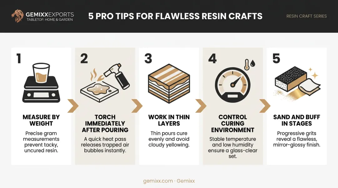 5-step process for achieving flawless bubble-free glass-like resin finish