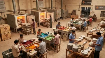 Gemixx ceramics dinnerware manufacturing facility production floor in India
