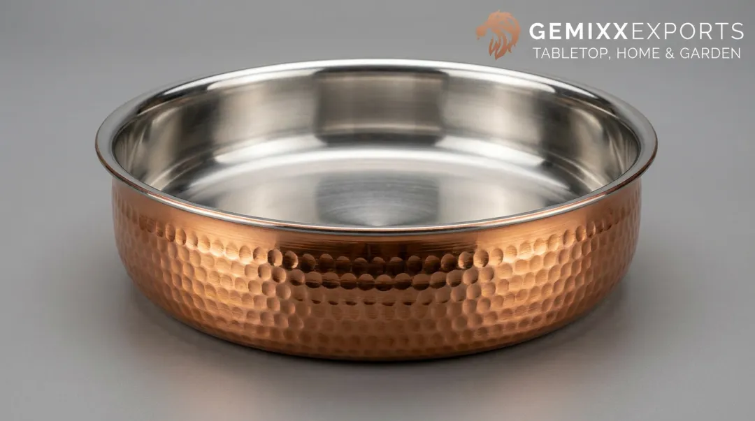 Gemixx Exports hand-hammered copper cookware with stainless steel interior