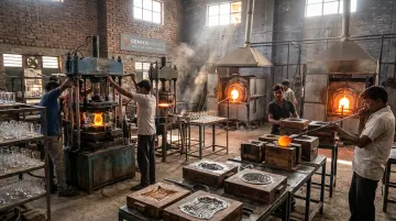 Gemixx glass factory workers hand-blowing custom drinkware molds