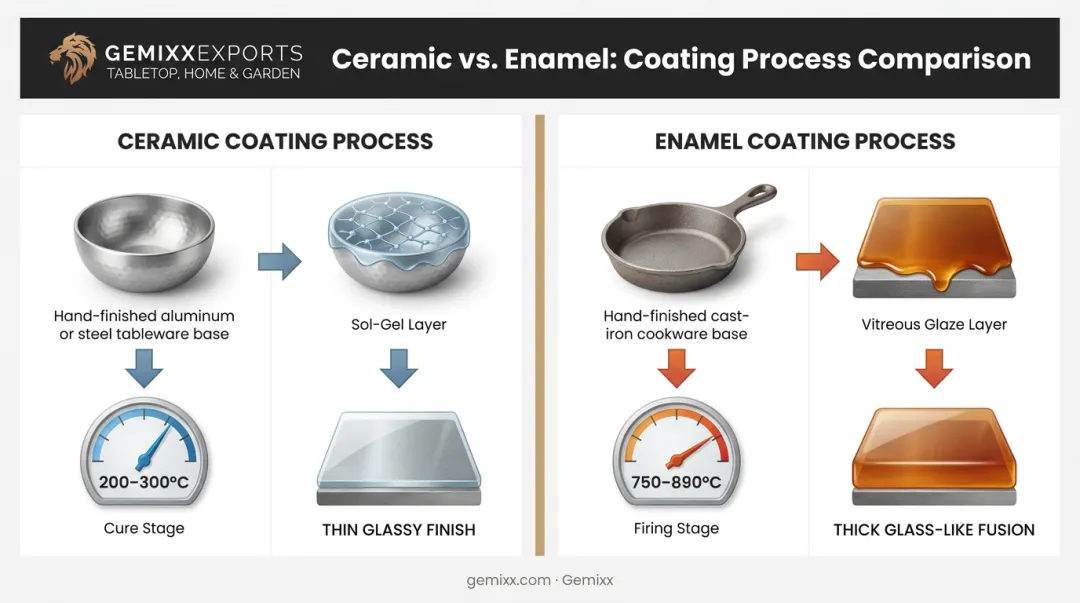 Ceramic sol-gel coating versus enamel glaze firing process comparison