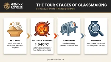 4-stage glass manufacturing process from batching to finishing