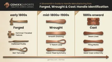 Forged versus wrought versus cast iron handle identification comparison chart