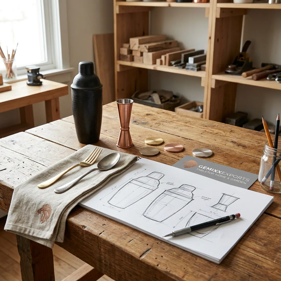 Artisan reviewing handcrafted wood product prototype