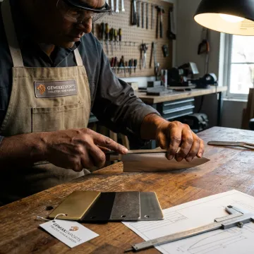 Artisan refining a custom kitchen blade prototype
