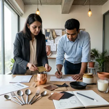 Product designers reviewing handcrafted prototypes