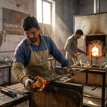 Stained glass artist working in a colorful studio