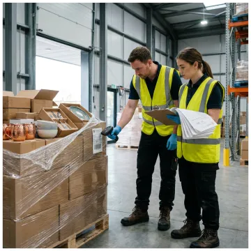 Warehouse team preparing products for logistics delivery