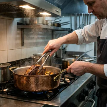 Professional kitchen using copper rondeau