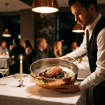 Restaurant tableside copper rondeau service