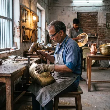 Artisan shaping a handcrafted metal punch bowl