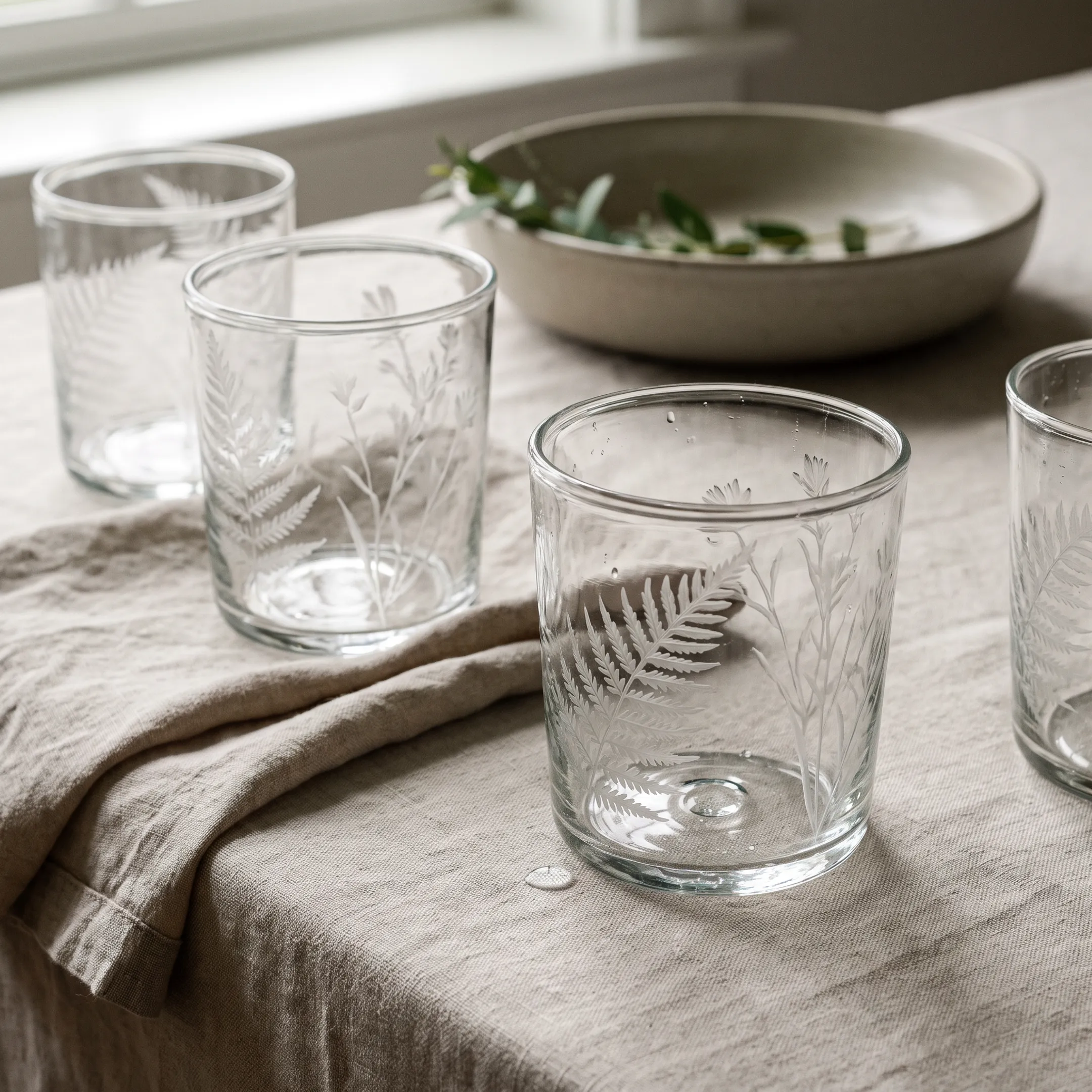 Etched Glass Tumblers and Glassware
