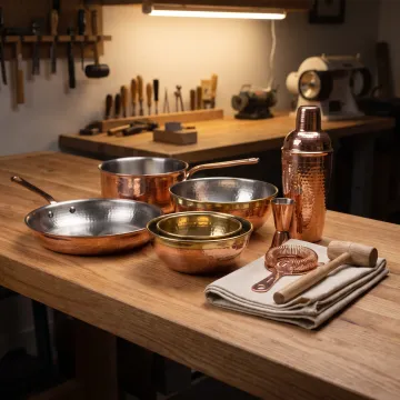 Copper-lined cookware and handmade serving pieces