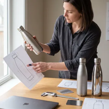 Designer reviewing custom bottle finishes