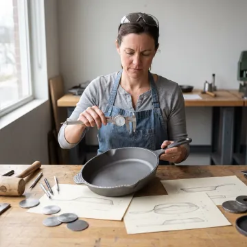 Designer reviewing a cast-iron skillet prototype