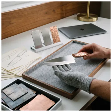 Designer reviewing a custom chef knife prototype