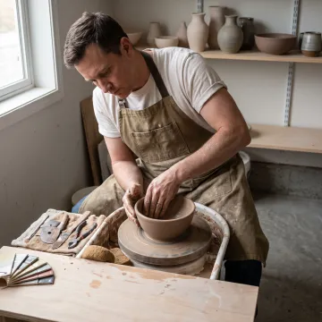 Artisan shaping small ceramic vessels