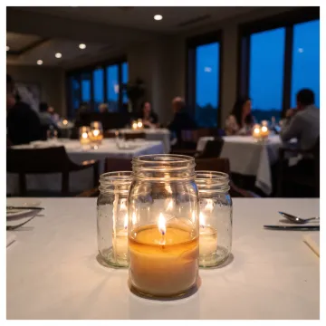 Mason candle jars in hospitality setting