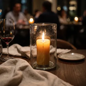 Glass hurricane in restaurant setting