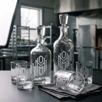 Custom glass decanters and tumblers
