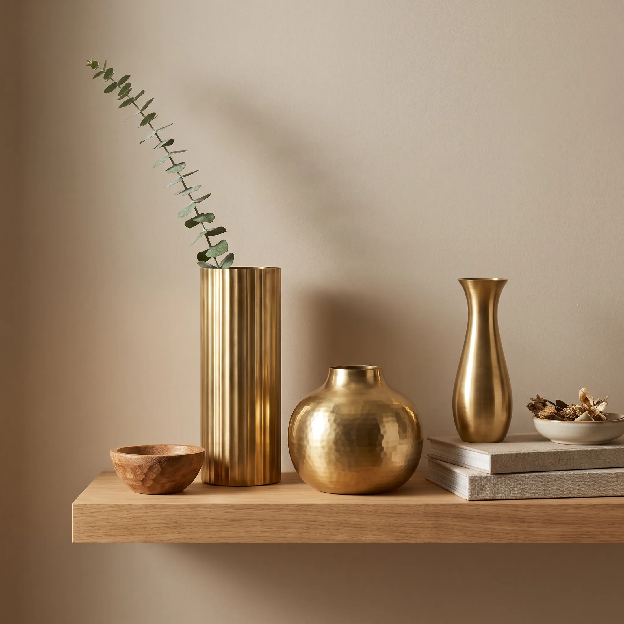 Gold vases as home decor accents