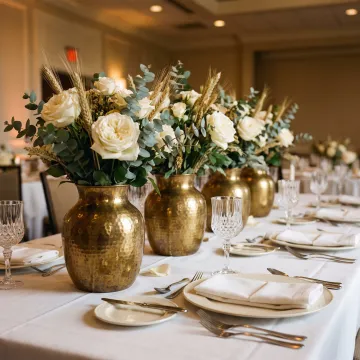 Gold vases used as event centerpieces
