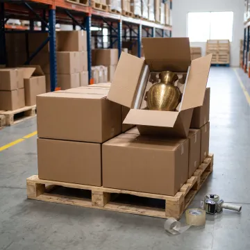 Gold vases packaged for wholesale distribution