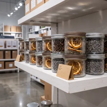 Retail display of 4 oz glass mason jars