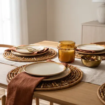 Beaded charger plates used in interior design tablescape