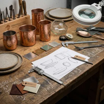 Artisan reviewing product samples and finish options
