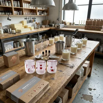 Private label candle manufacturing workspace