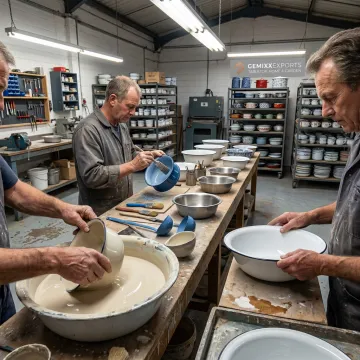 Handcrafted enamelware manufacturing in a factory