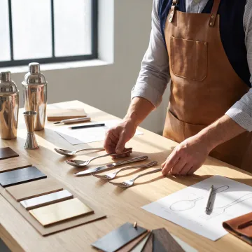 Designer reviewing handmade tabletop product samples