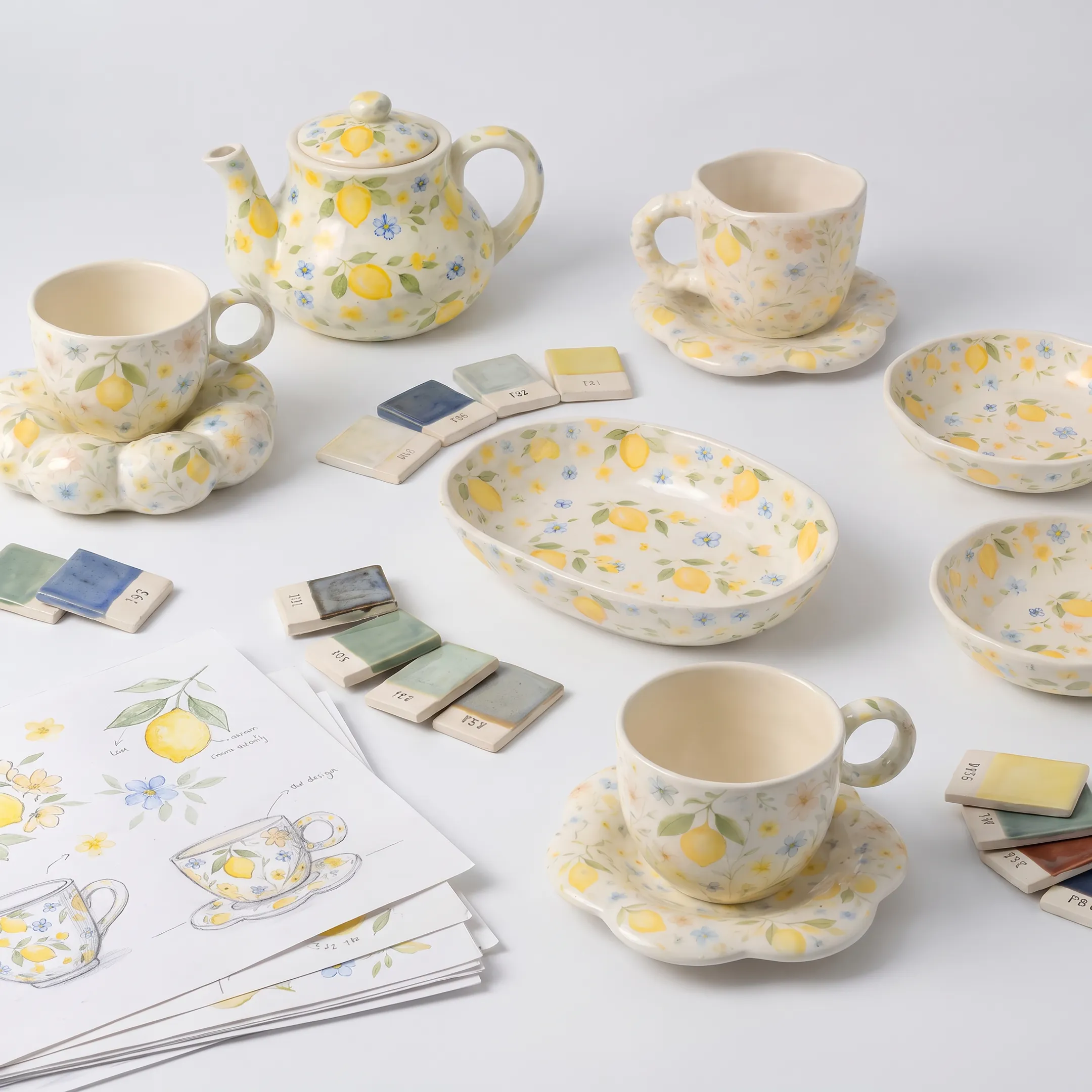 Ceramic samples arranged for product review