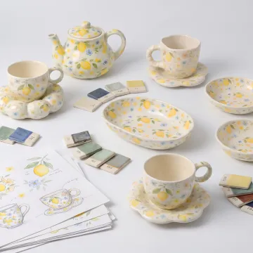Ceramic samples arranged for product review