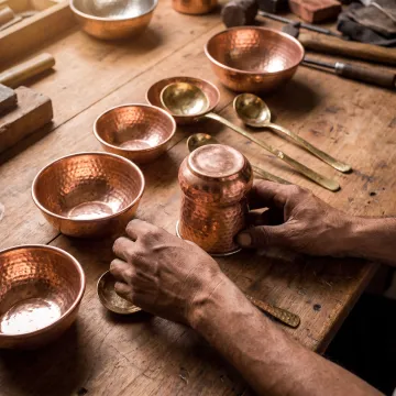 Handcrafted copper and brass tabletop pieces