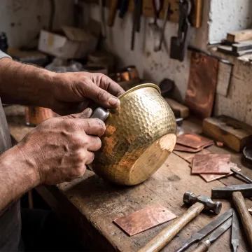 Artisan finishing a brass serving piece