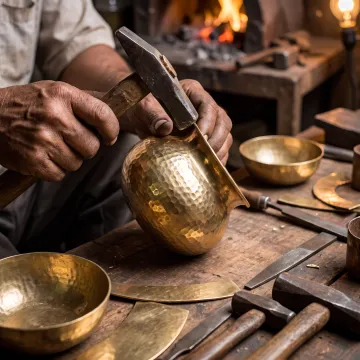 Artisan shaping a brass vessel