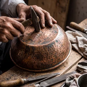 Artisan applying a patina finish to copperware