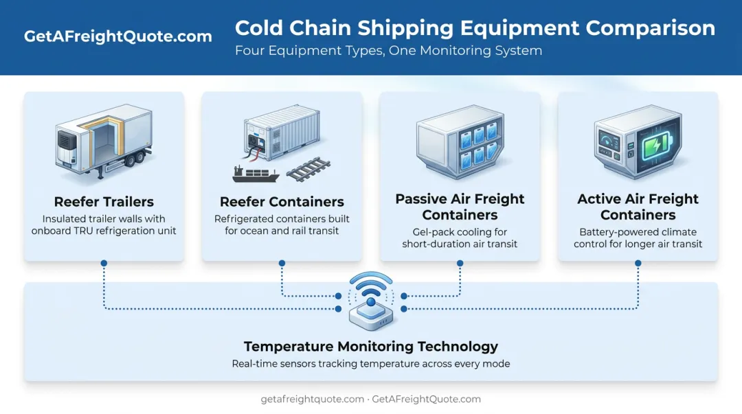 Temperature-controlled shipping equipment types comparison from reefer trucks to air freight