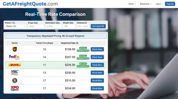GetAFreightQuote.com dashboard displaying real-time multi-carrier freight rate comparison