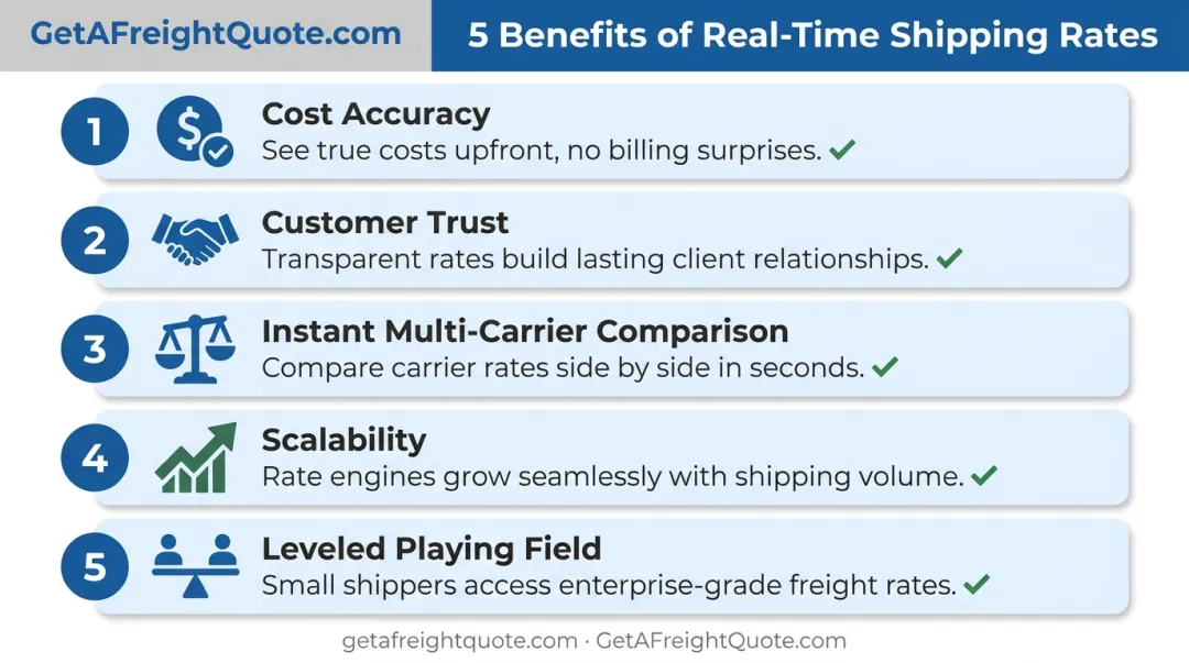 Five key benefits of real-time shipping rates for businesses infographic
