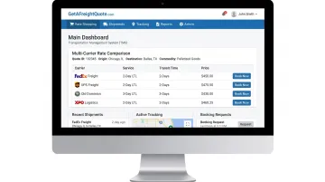 GetAFreightQuote TMS platform dashboard showing multi-carrier rate comparison and shipment tracking interface