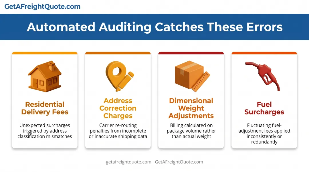 Four common carrier billing errors including residential fees address corrections dimensional weight and fuel surcharges